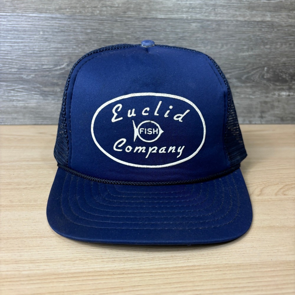 Vintage Euclid Fish Company Hat Cap Snapback Blue Trucker Ohio Adjustable